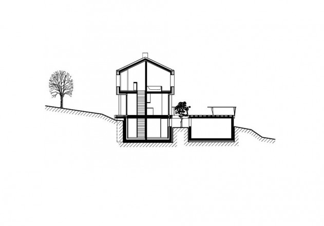 HHF Architekten Haus über der Landschaft Querschnitt