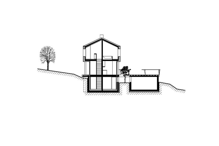 HHF Architekten Haus über der Landschaft Querschnitt