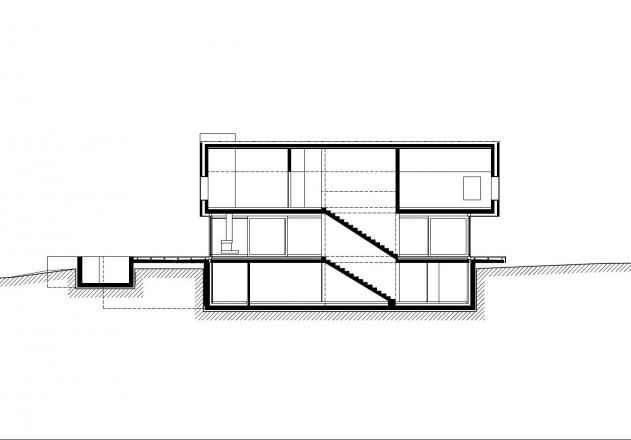 HHF Architekten Haus über der Landschaft Laengsschnitt
