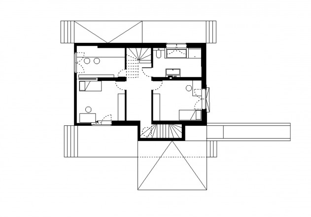 Bel kleines Haus in blau Grundriss Obergeschoss