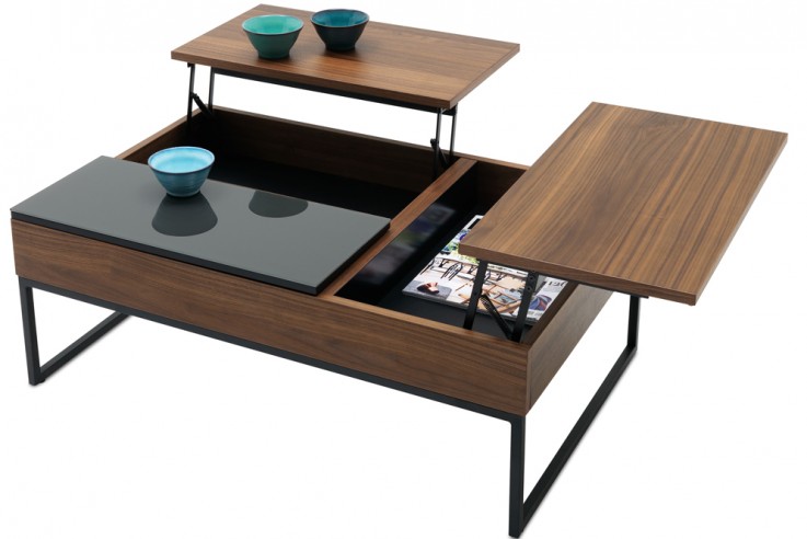 Bo Concept Couchtisch Chiva dunkles Holz schwarzer Lack aufgeklappt