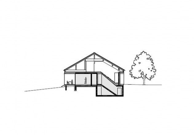 Bernardo Bader behauste Scheune Querschnitt