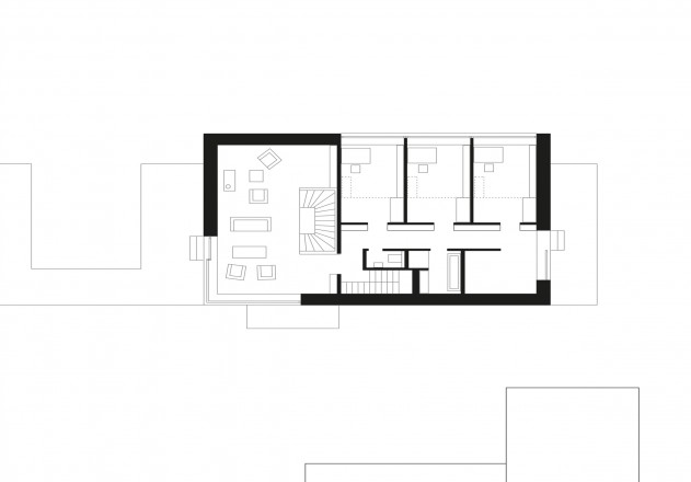 Heilergeiger Architekten sinnliche Gegensätze Grundriss Obergeschoss