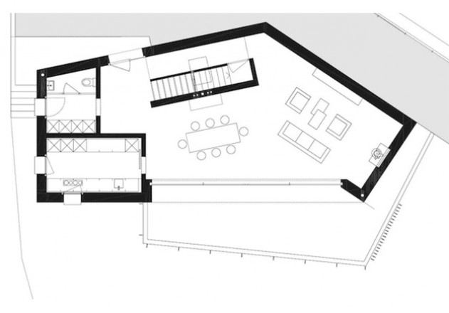atelier-f fünfeckiger Monolith Grundriss EG