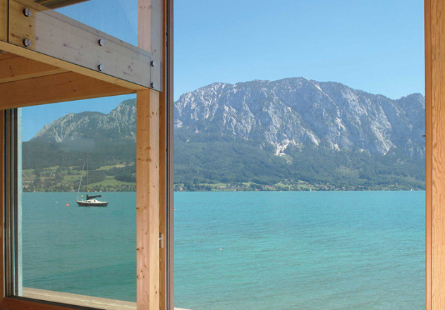 Luger und Maul kleines Badehaus Umnutzung Innenansicht Panoramafenster