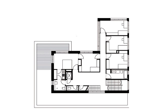 innerstädtisches Wohnhaus Schindel Moser Architekten alte Ziegel-Fassade Grundriss OG