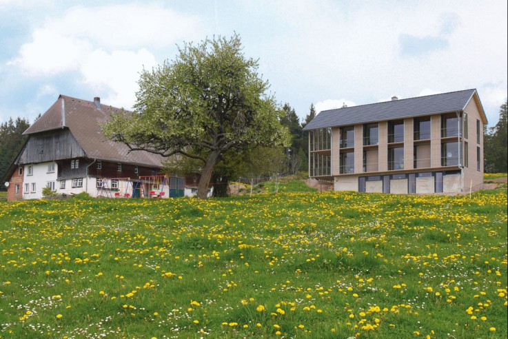 Austragshaus Neubau Schneider Architekten Aussenansicht Bauernhofensemble