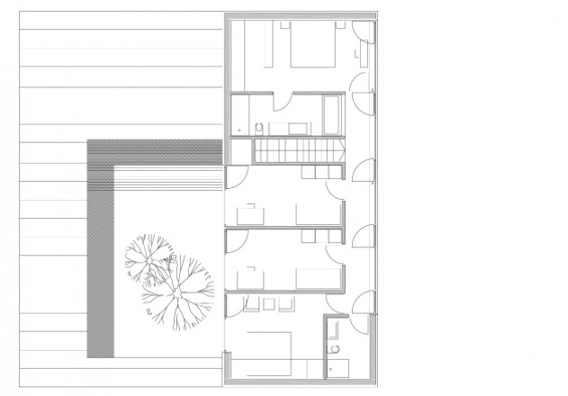 Bernardo Bader Hofhaus Holzelementfassade Grundriss OG